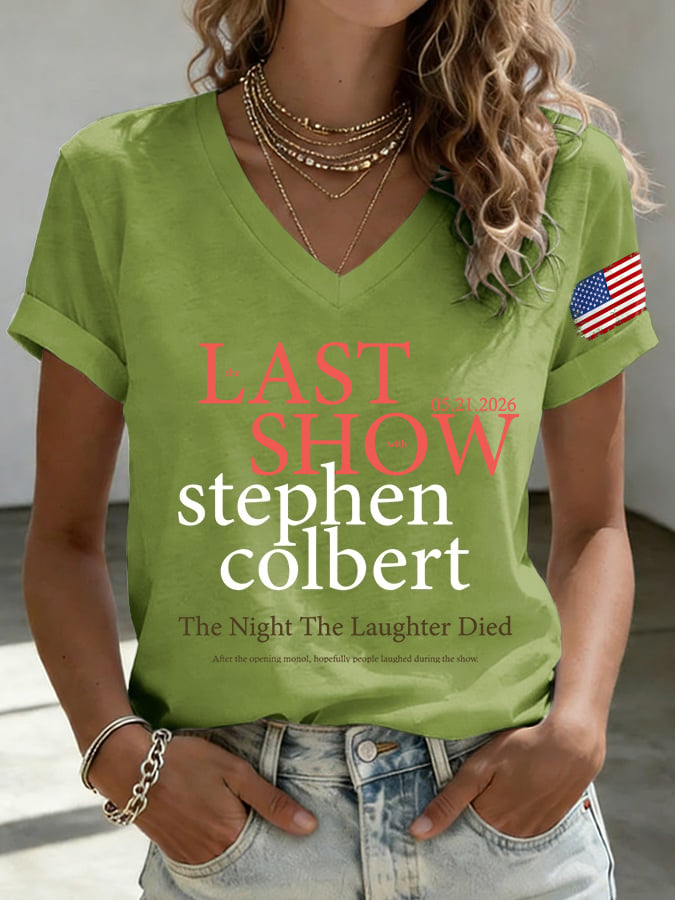 🔥Last Day 49% Off🔥V-Neck Retro Last Last Show  05.21.2026 The Night The Laughter Died After The Opening Monol, Hopefully People Laughed During The Show Print T-Shirt