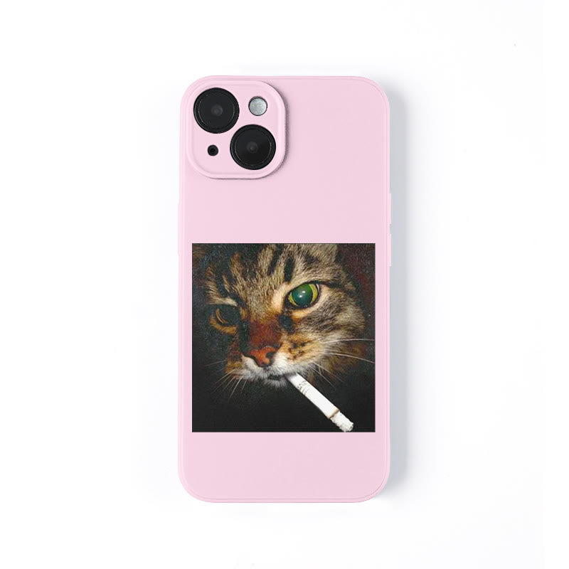Cat With Cigarette In Mouth Print Phone Case