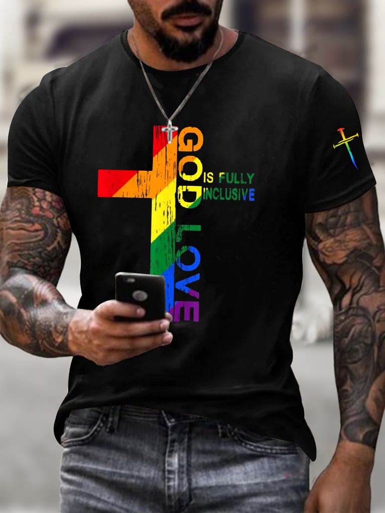 Men'S God'S Love Is Fully Inclusive Christian Jesus LGBT Gay Pride T-Shirt