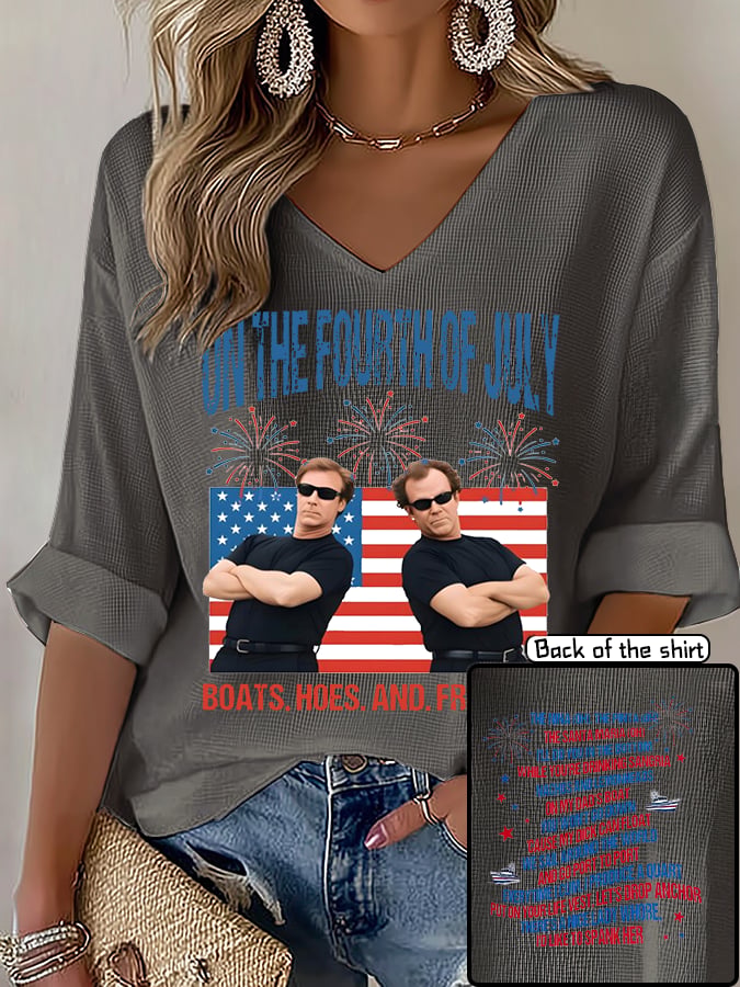 V-Neck ON THE FOURTH OF JULY Print T-Shirt