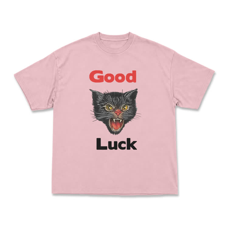 Casual Good Luck Black Cat Graphic T-Shirt
