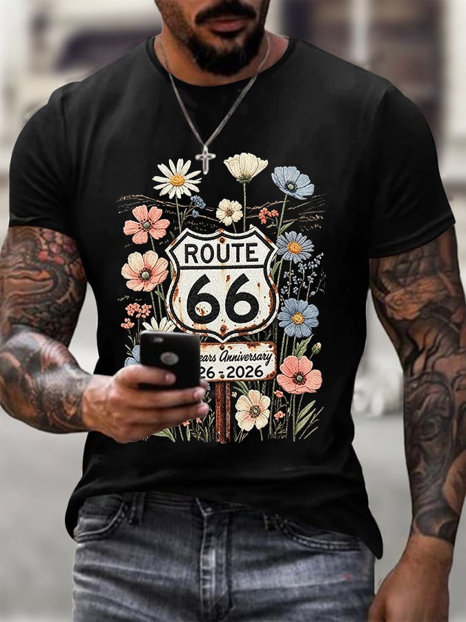 Men's Route 66 Centennial Mother Road Print Round Neck T-shirt