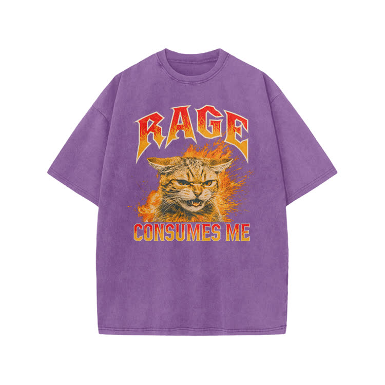 Vintage Rage Cat Graphic Print Acid Washed T-shirt