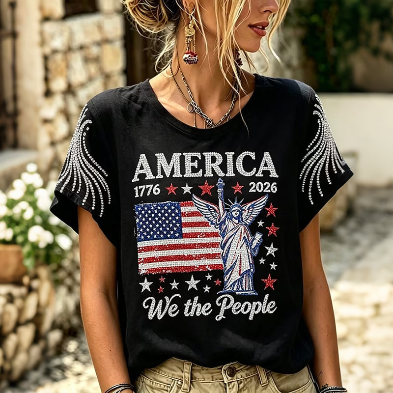 Women's Retro Floral Print Short-sleeve T-shirt