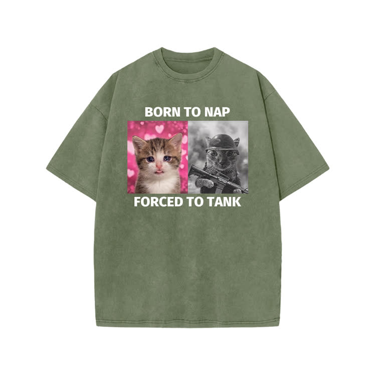 Vintage Funny Cat Graphic Print Acid Washed T-shirt