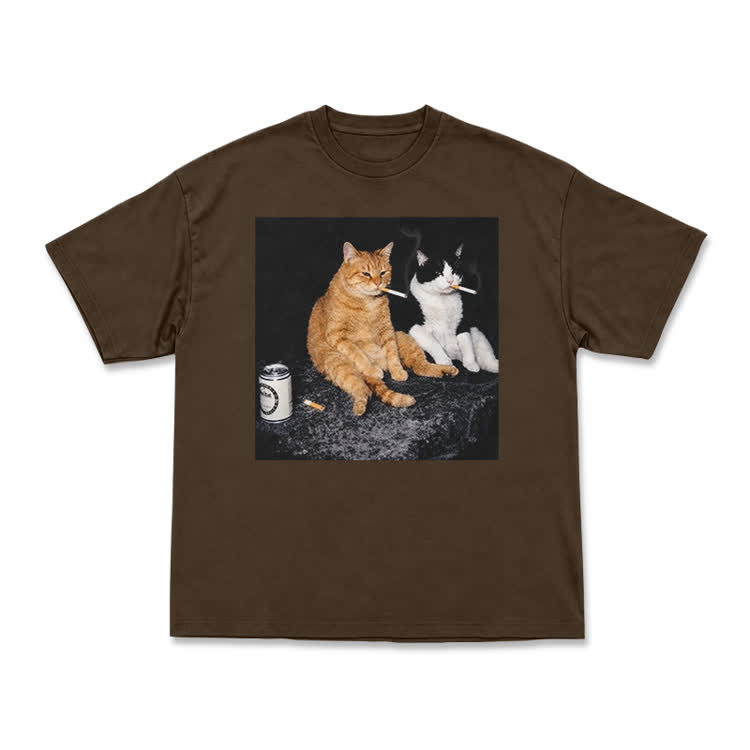 Vintage Smoking Cats Graphic T-Shirt
