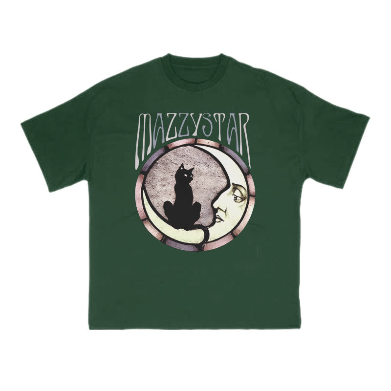 A Black Cat Crouching On The Moon Print T-shirt