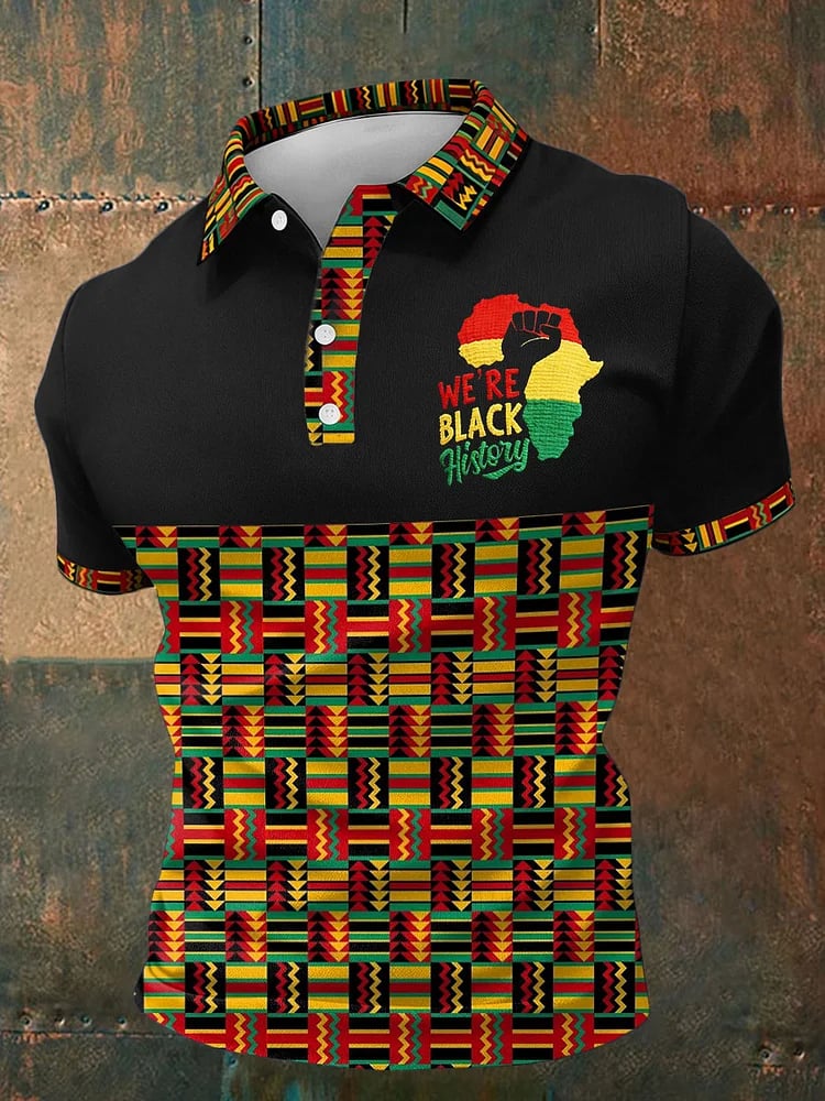 Men's Juneteenth Print  Casual Polo Shirt