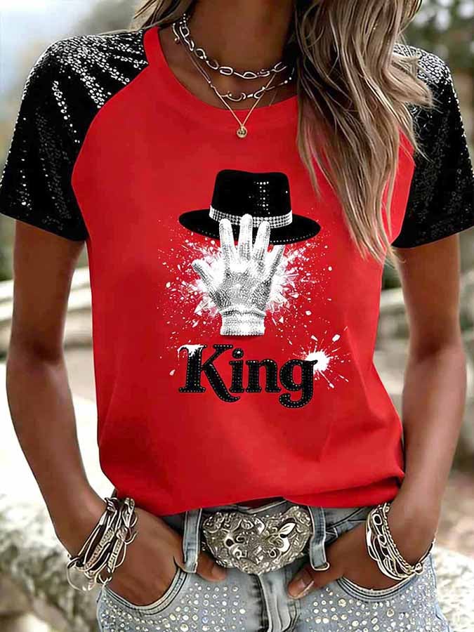 Women's Pop Music Inspired Print Raglan Sleeve T-Shirt