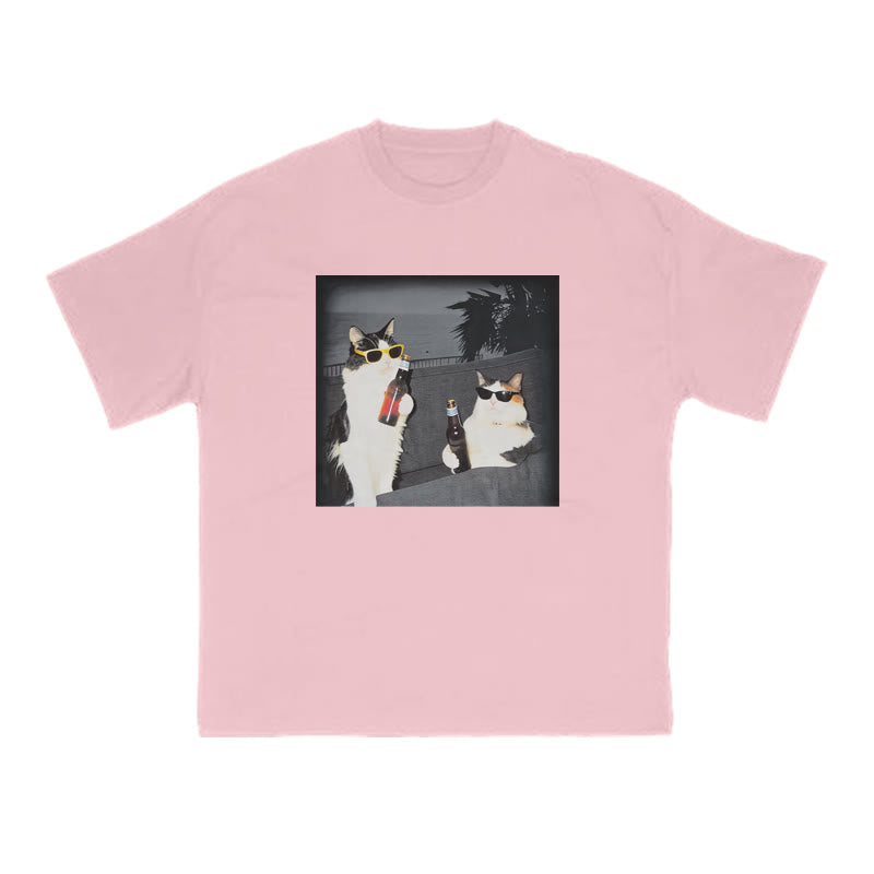 Two Cool Cats Enjoying Beer Print T-shirt