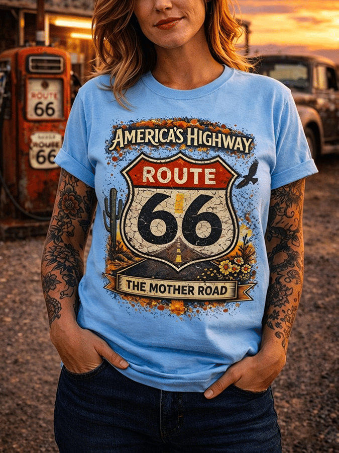Women's Retro Short-Sleeve T-Shirt - Route 66, the Mother Road