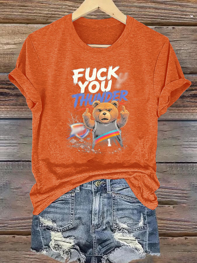 Women's  Cute Little Bear Print Round Neck T-shirt
