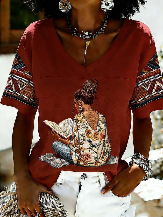 Women's Juneteenth "Positive Energy" Graphic V-Neck T-Shirt (Asian & Black Empowerment)