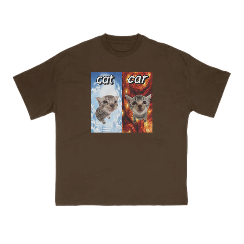 Funny Meme Cat Vs Car Print T-shirt