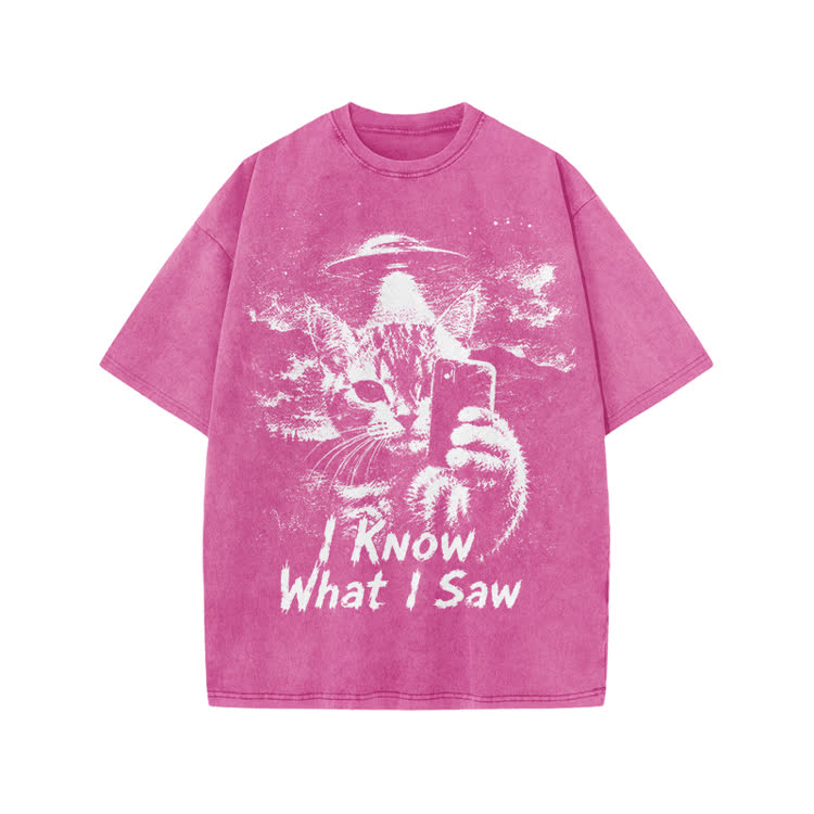 I Know What I Saw Cat Print Washed T-Shirt