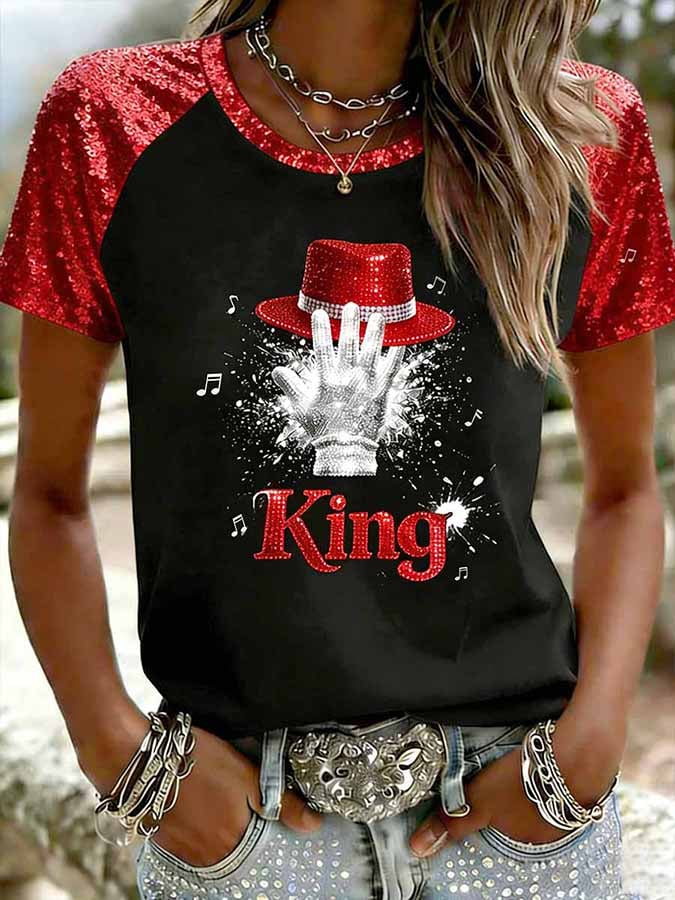 Women's Pop Music Inspired Print Raglan Sleeve T-Shirt