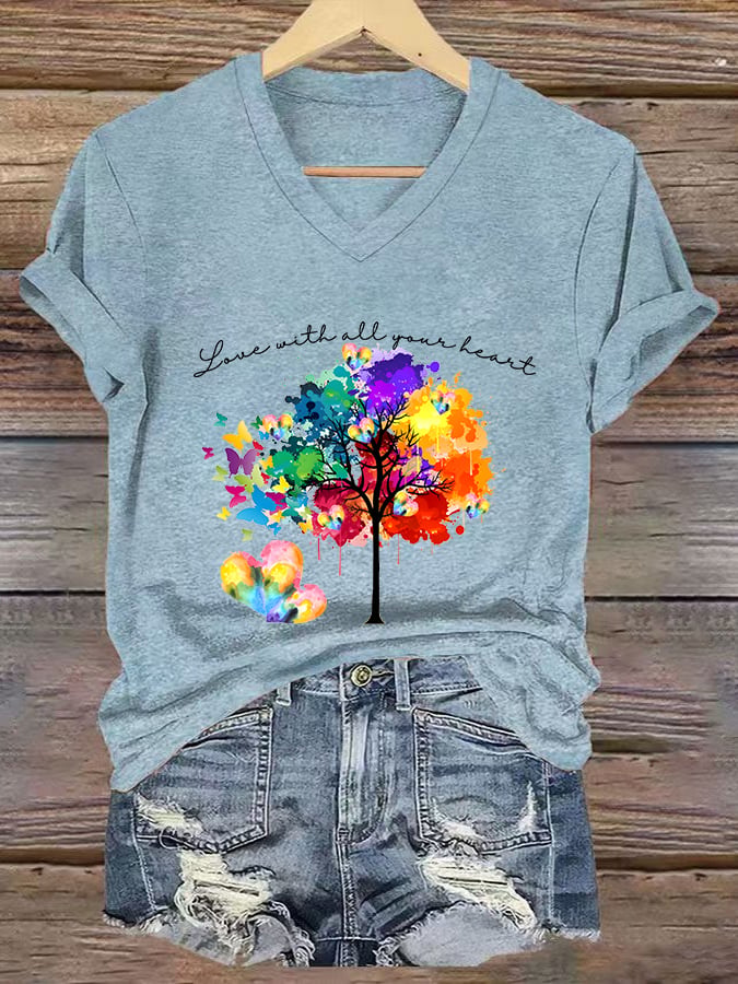 Women's Casual Pride Month Printed V-Neck Short Sleeve T-Shirt