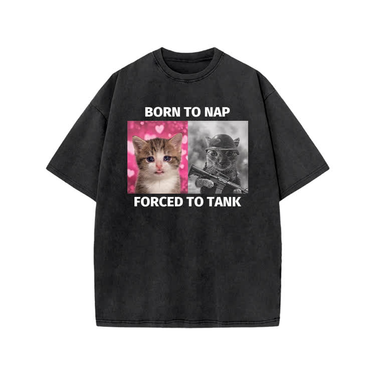 Vintage Funny Cat Graphic Print Acid Washed T-shirt