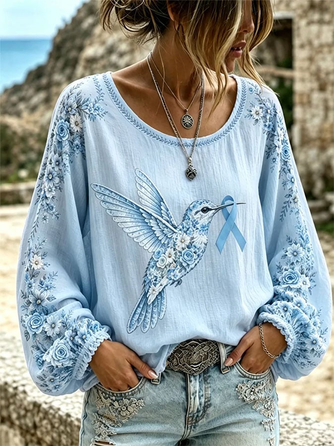 Women's Retro Print Long-Sleeved Top