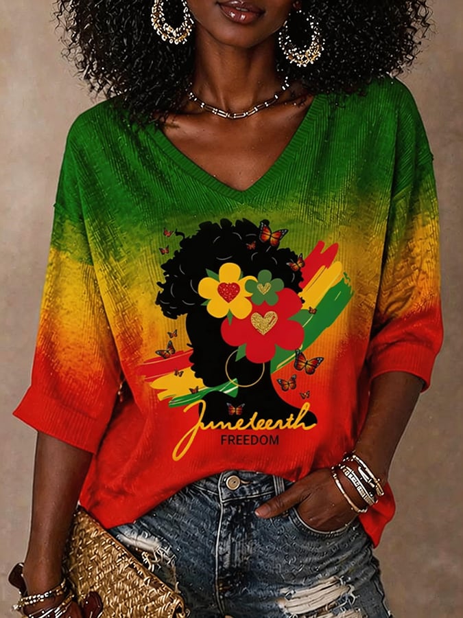 Women's Juneteenth Print Casual T-shirt