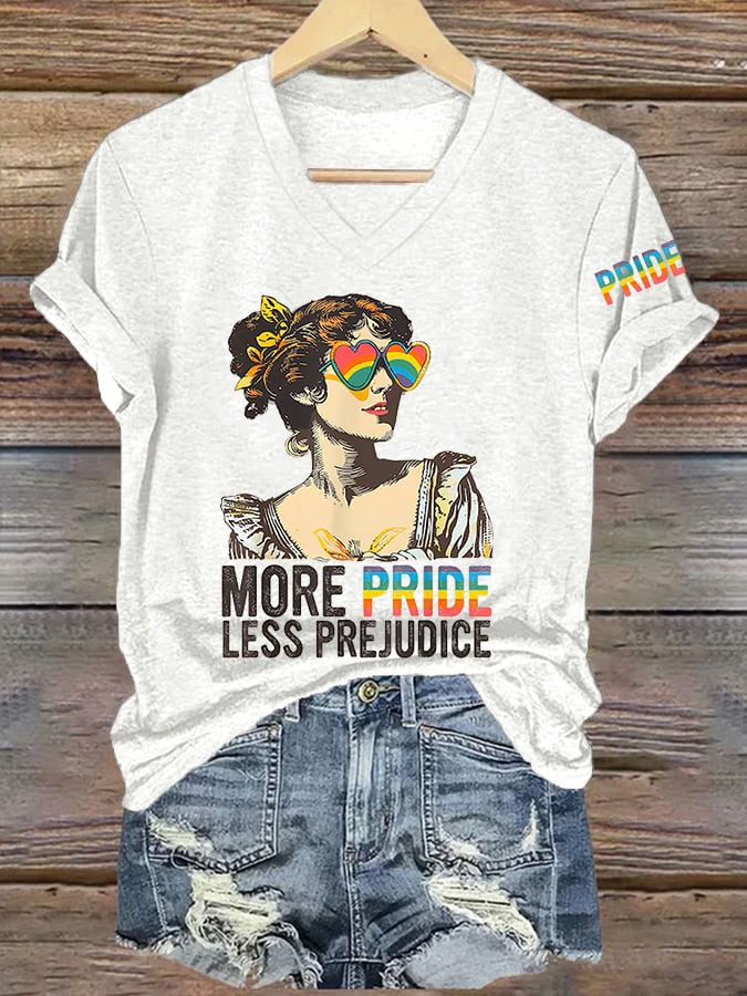 Women LGBTQ More Pride Less Prejudice Print Short Sleeve T-Shirt