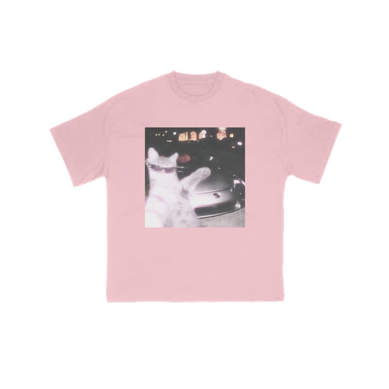 Unisex 100% Rich Cat Who Loves To Show Off Glasses Print T-shirt
