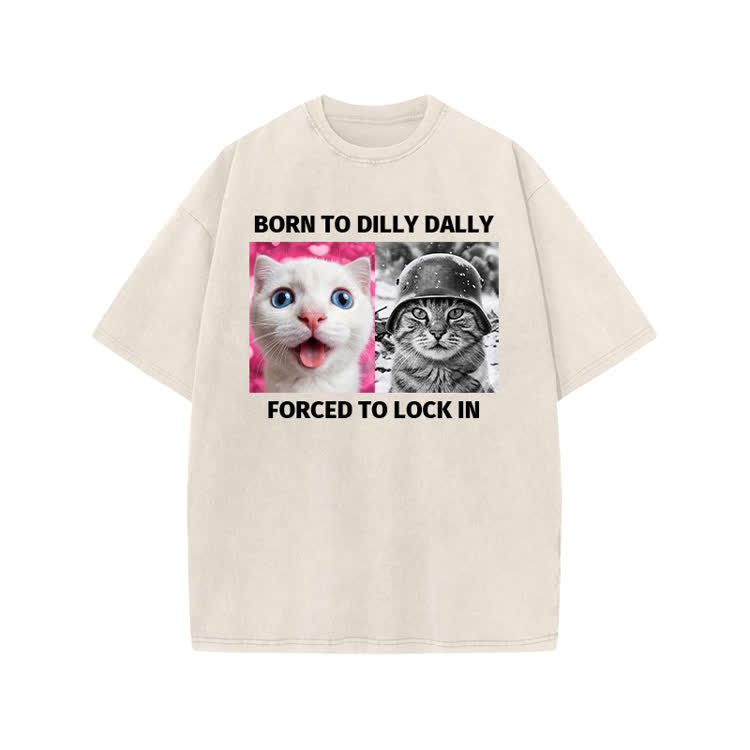 Retro Lock In Cat Photo Graphic Print Acid Washed T-shirt