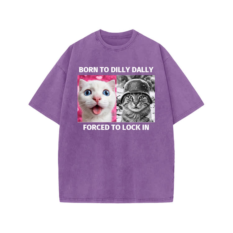 Retro Lock In Cat Photo Graphic Print Acid Washed T-shirt