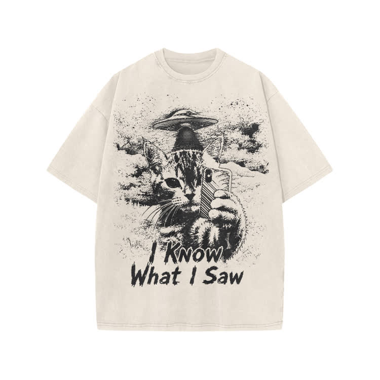 I Know What I Saw Cat Print Washed T-Shirt
