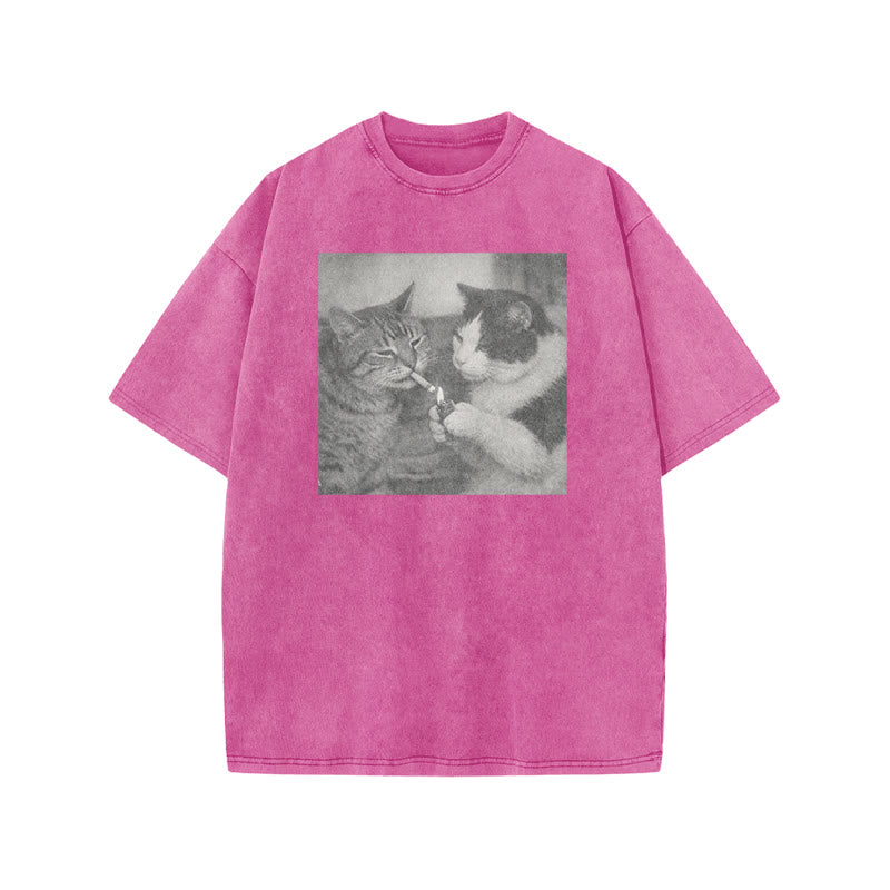 Cow Cat Lighting For Tabby Cat Print Acid Washed T-shirt