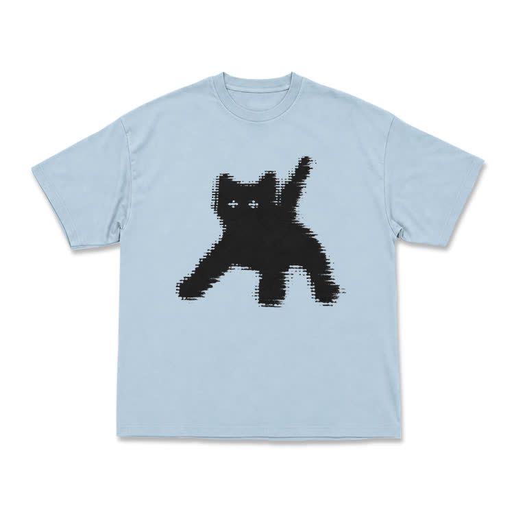 Casual Pixel Cat Graphic Crew Neck T Shirt