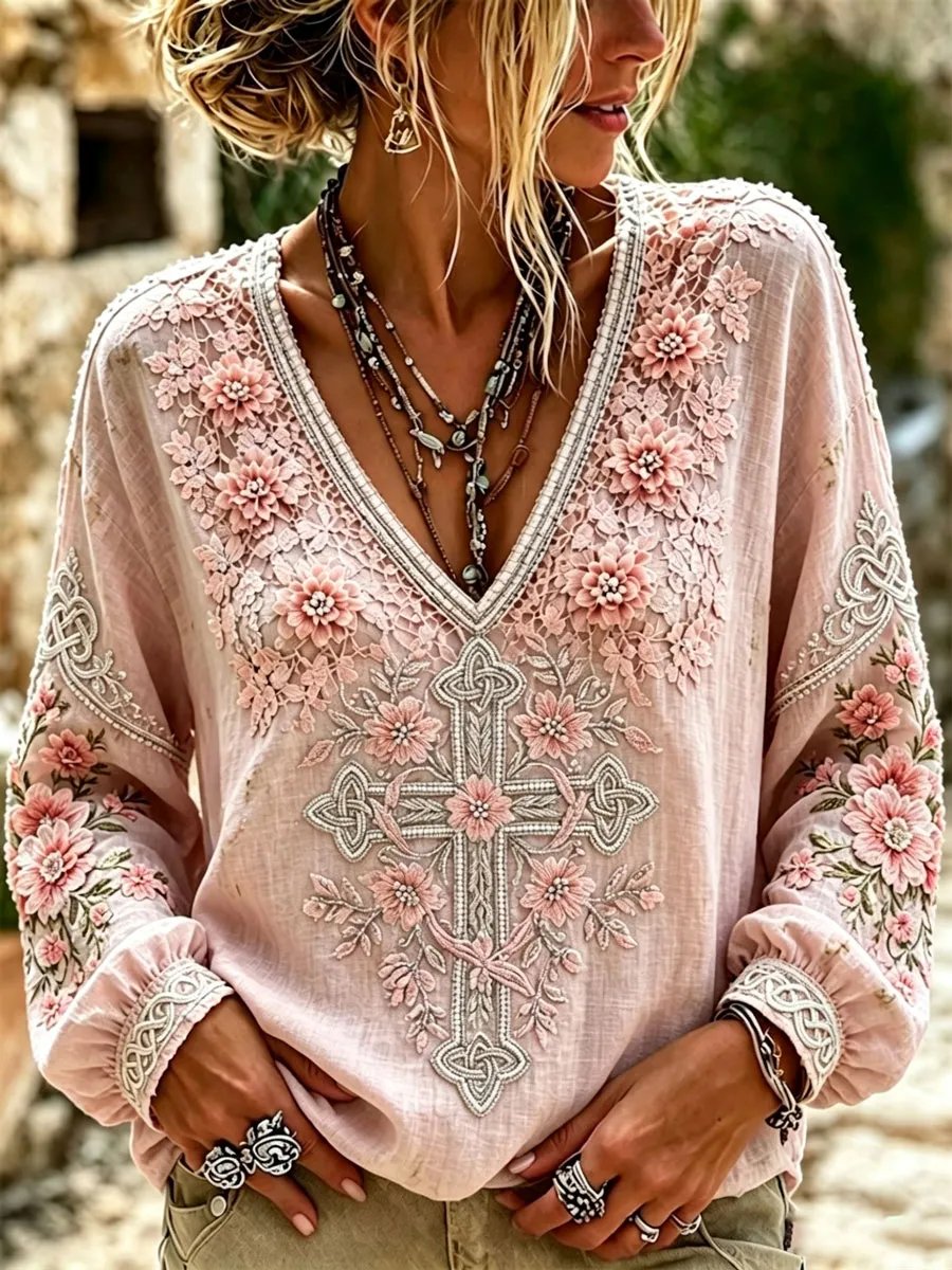 Women's Floral Faith Round Neck Top