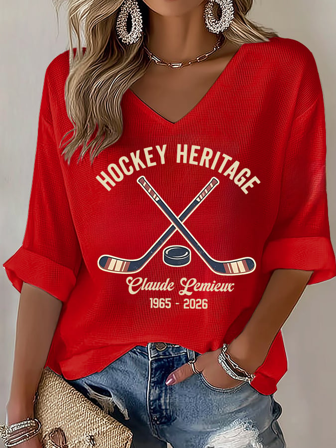 Women's  V-Neck RIP PEPE Hockey Heritage ,Hockey Fan T- Shirt