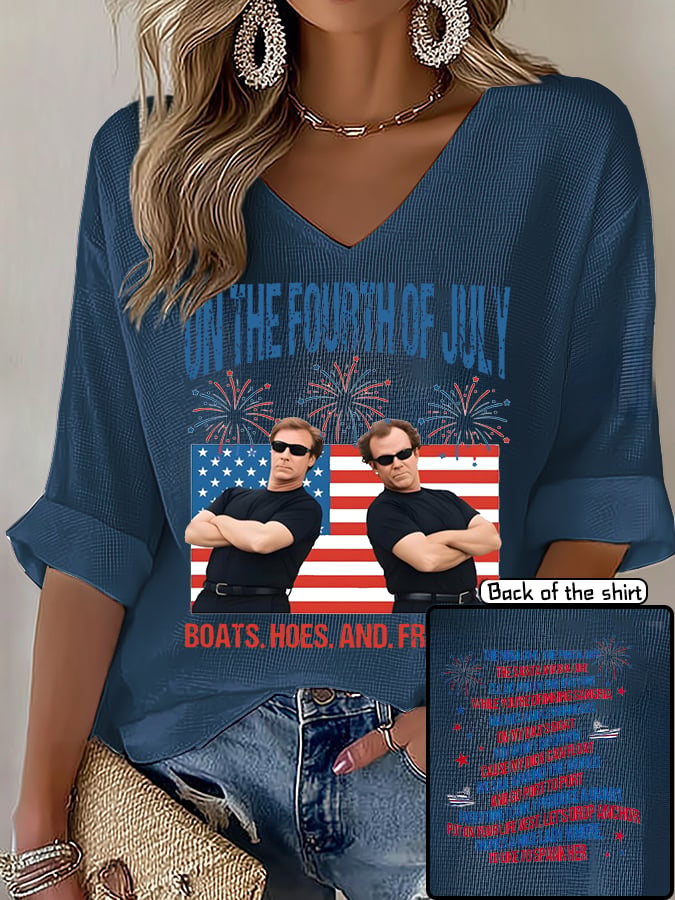 V-Neck ON THE FOURTH OF JULY Print T-Shirt