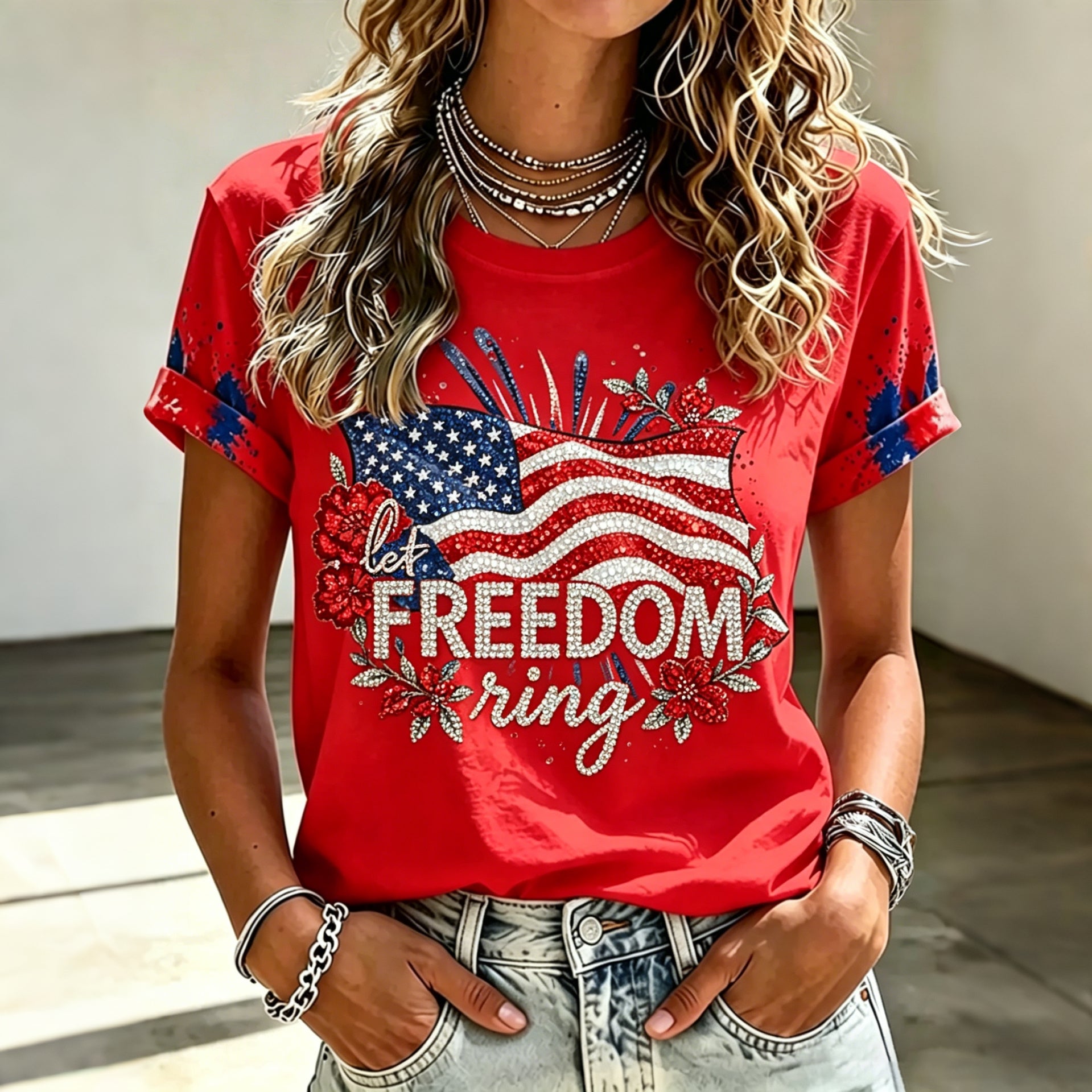 Women's Anniversary Art Diamond Print Casual T-shirt