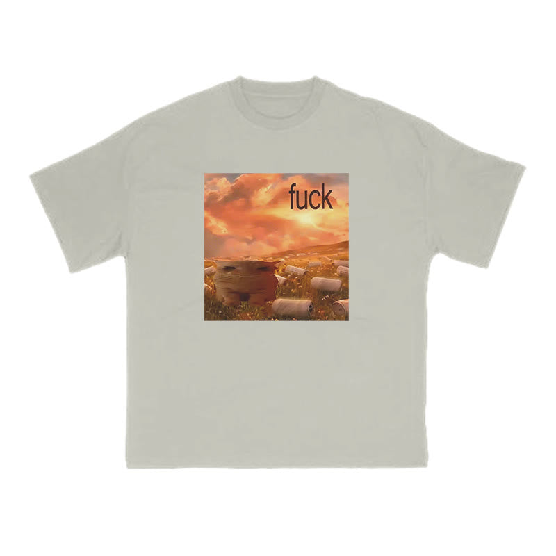 Cat Under The Sunset Print T-shirt