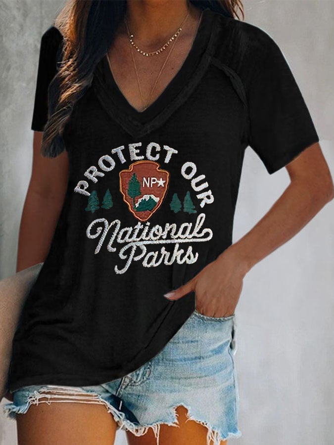 Women's Embroidered Protect National Parks Print T-Shirt