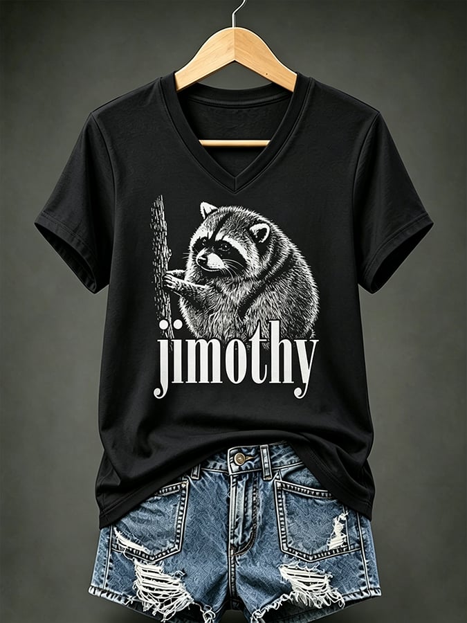 Women's  Retro  Jimothy Raccoon Seattle Print T-shirt