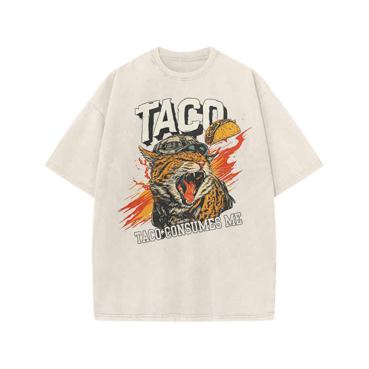 Vintage TACO CONSUMES ME Cat Graphic Print Acid Washed T-shirt