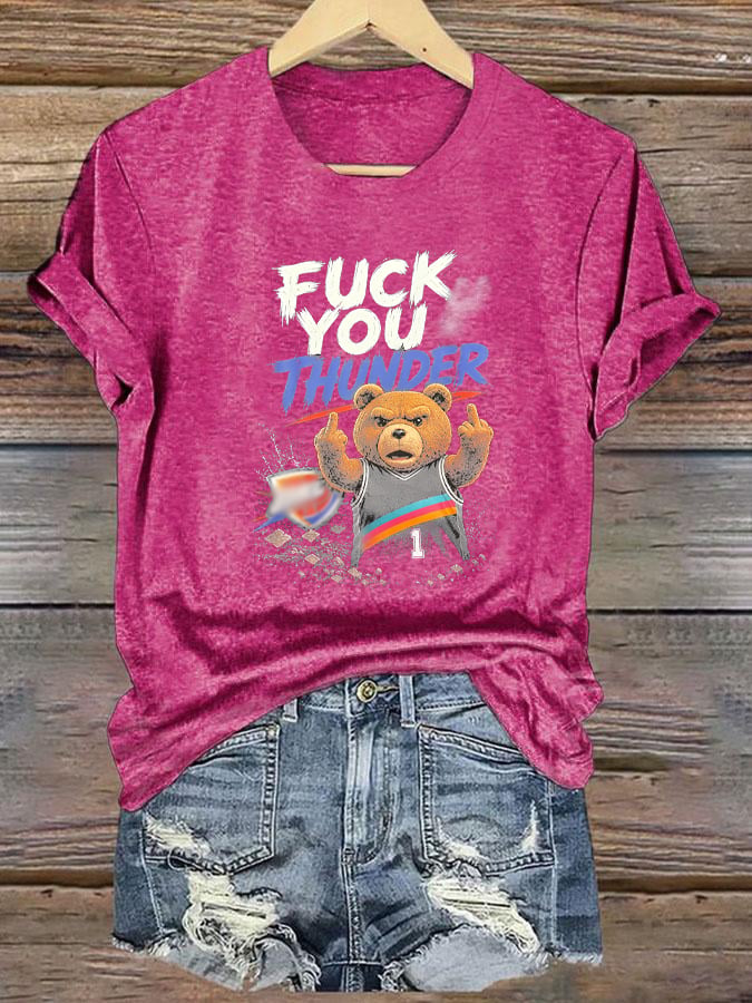 Women's  Cute Little Bear Print Round Neck T-shirt