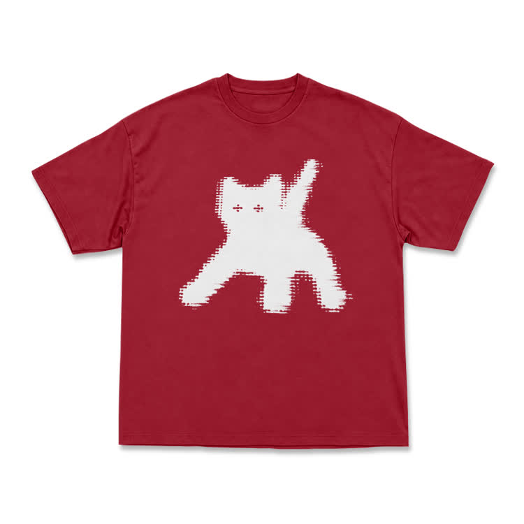 Casual Pixel Cat Graphic Crew Neck T Shirt