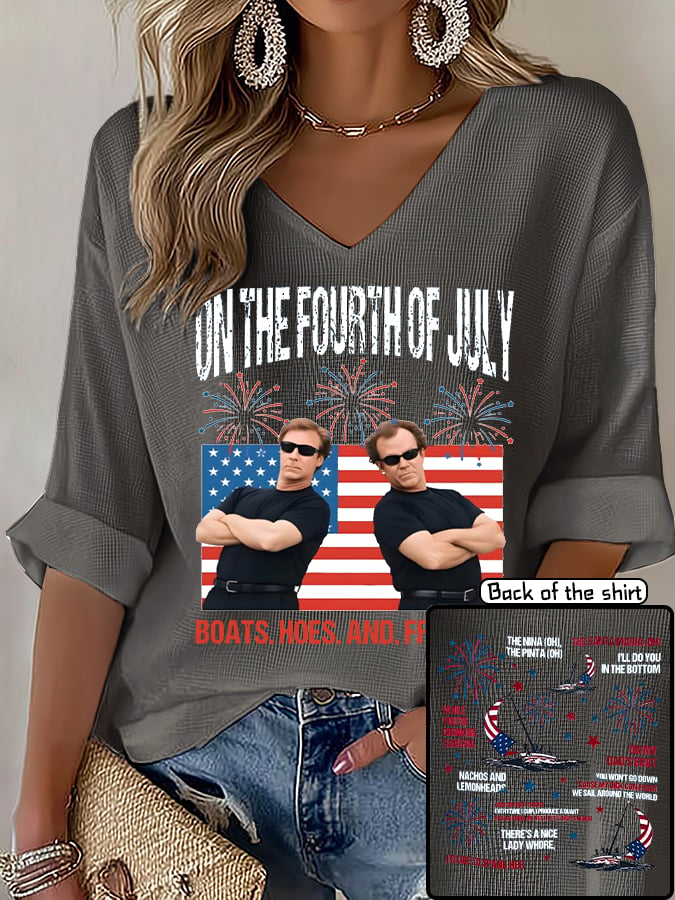 V-Neck ON THE FOURTH OF JULY Print T-Shirt
