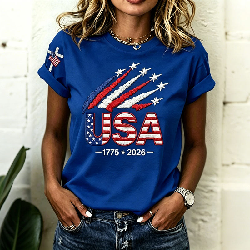 Women’s Usa Anniversary Print Crew Neck Short Sleeve T-shirt