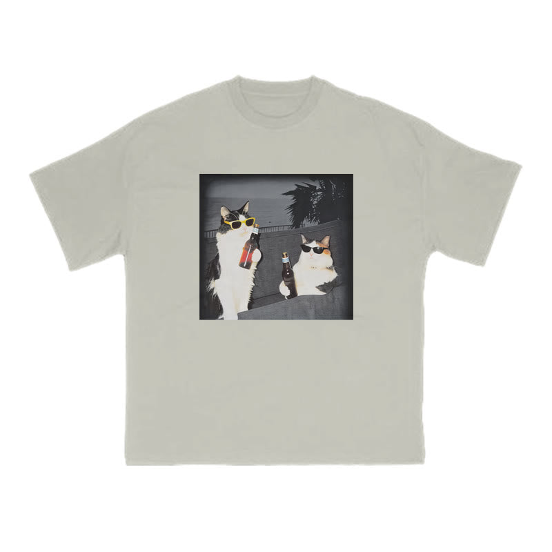 Two Cool Cats Enjoying Beer Print T-shirt