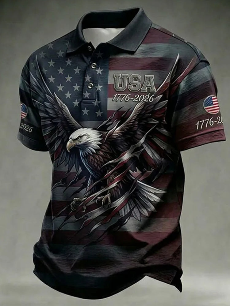 Men's America's Anniversary Stand For The Flag Kneel For The Cross Faith Christian Cross Print Polo Shirt