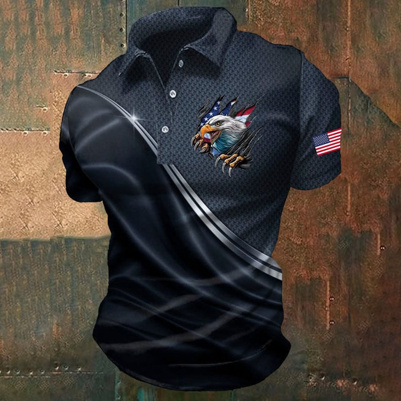 Men's America Independence Day Printed Casual Polo Shirt