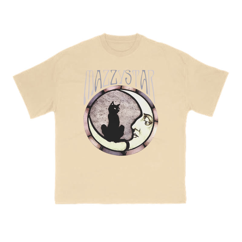 A Black Cat Crouching On The Moon Print T-shirt