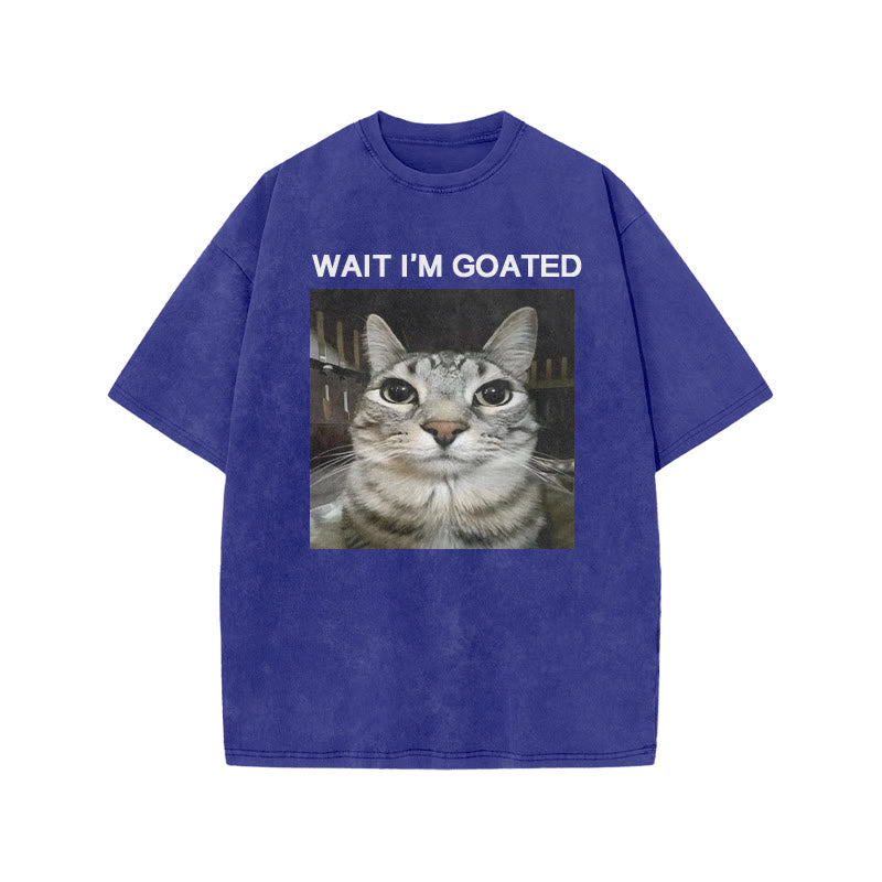 Unisex Wait I'm Goated Meme Print Acid Washed T-shirt