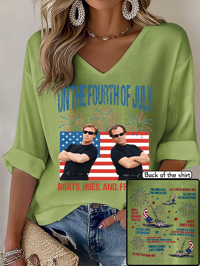 V-Neck ON THE FOURTH OF JULY Print T-Shirt