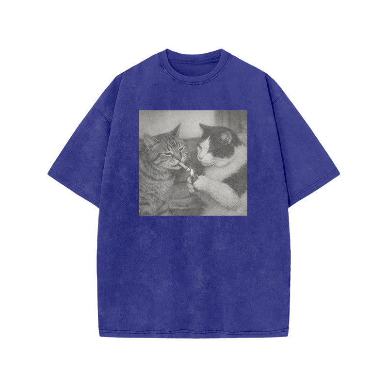 Cow Cat Lighting For Tabby Cat Print Acid Washed T-shirt